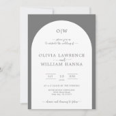 Faire-part de mariage gris argenté Monogram Arch (Devant)