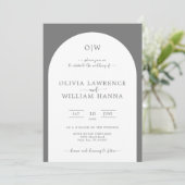 Faire-part de mariage gris argenté Monogram Arch (Debout devant)