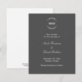 Faire-part de mariage gris avec monogramme de cour (Devant / Derrière)