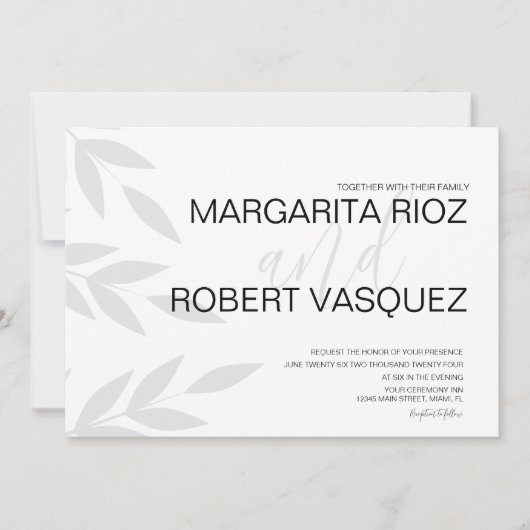 Faire-part de mariage gris blanc écriture Marque M (Devant)