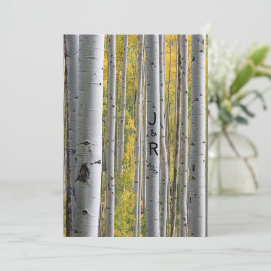 Faire-part de mariage gris bouleau blanc (Debout devant)