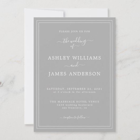 Faire-part de mariage gris Chic Script (Devant)