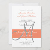 Faire-part de mariage gris corail| Noms des monogr (Dos)