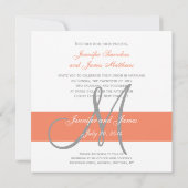 Faire-part de mariage gris corail| Noms des monogr (Dos)