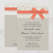 Faire-part de mariage gris de corail à dentelle de (Devant / Derrière)
