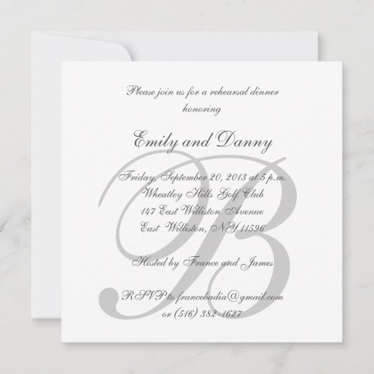 Faire-part de mariage gris de dîner de répétition (Dos)