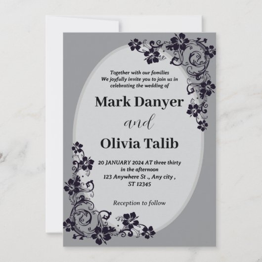 Faire-part de mariage gris / design simple et roma (Devant)