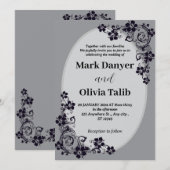 Faire-part de mariage gris / design simple et roma (Devant / Derrière)