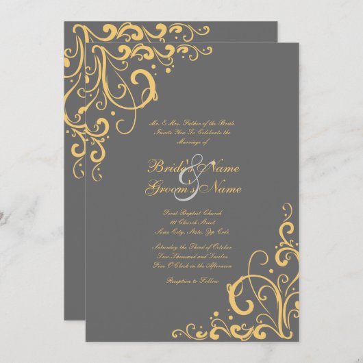 Faire-part de mariage gris et jaune (Devant / Derrière)