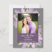 Faire-part de mariage gris et lilas rustiques avec (Recto)