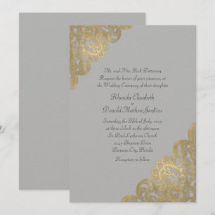 Faire-part de mariage gris et or