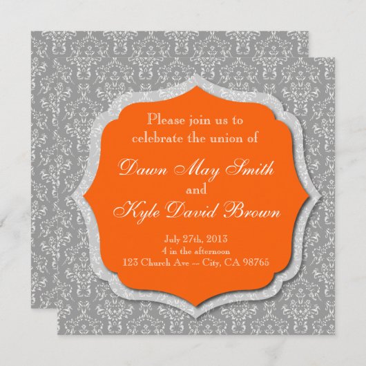 faire-part de mariage gris et orange (Devant / Derrière)