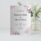 Faire-part de mariage gris et violet (Debout devant)