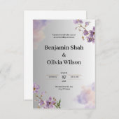 Faire-part de mariage gris et violet (Devant / Derrière)