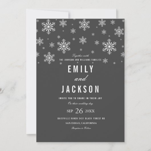 Faire-part de mariage gris flocon de neige moderne (Devant)