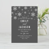 Faire-part de mariage gris flocon de neige moderne (Debout devant)