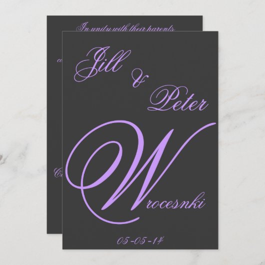 faire-part de mariage gris-foncé et pourpre (Devant / Derrière)