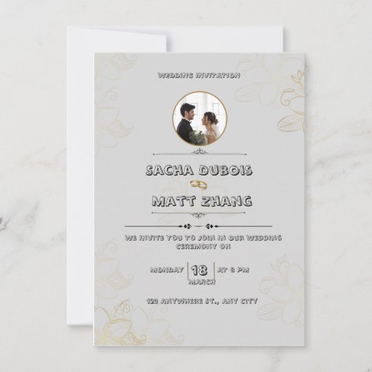 Faire-part de mariage gris moderne (Devant)