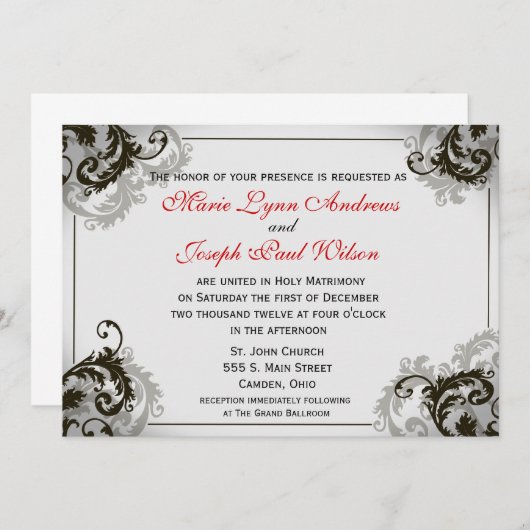 Faire-part de mariage gris, noir, et blanc de (Devant / Derrière)