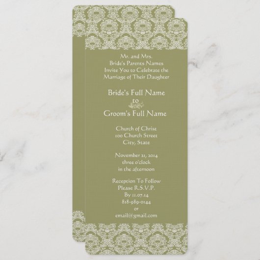 Faire-part de mariage Gris vert Damask (Devant / Derrière)