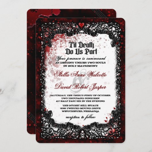 Faire-part de mariage Halloween avec éclaboussures (Devant / Derrière)