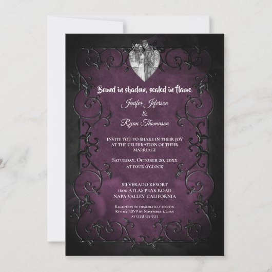 Faire-part de mariage Halloween gothique violet fo (Devant)