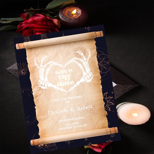 Faire-part de mariage Halloween Mains de squelette