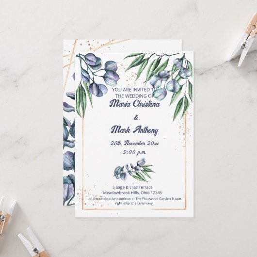 Faire-part de mariage Harmonie Fleur Sauvage (Devant/Arrière en situation)