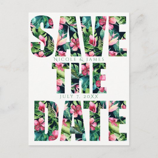 Faire-Part de Mariage Hawaïen Floral Tropical (Devant)