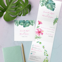 Faire-part de mariage Hawaii Tropical Tout en un