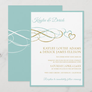 Faire-part de mariage Hearts Turquoise clair et