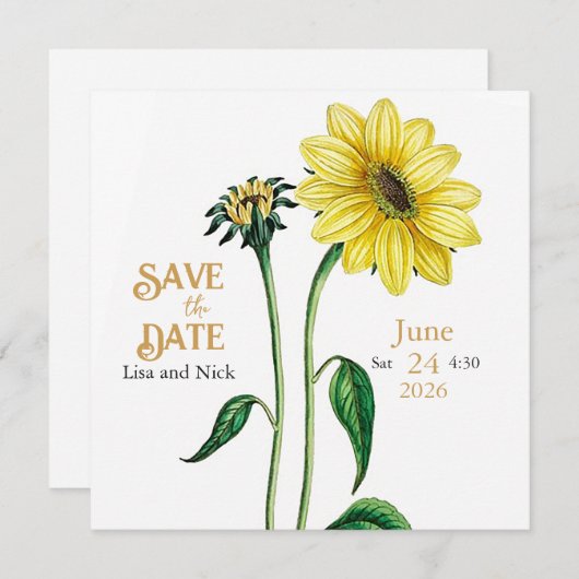Faire-part de mariage Helianthus Save the Date (Devant / Derrière)