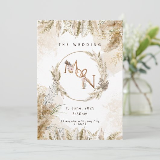 Faire-part de mariage herbe de pampa bohème (Debout devant)