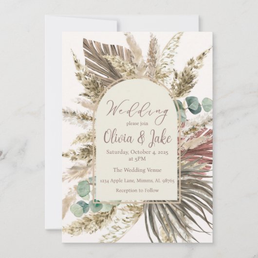 Faire-part de mariage herbe de Pampas Bohème — Ver (Devant)