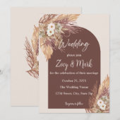 Faire-part de mariage herbe de Pampas Boho — Terra (Devant / Derrière)