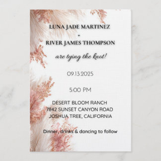 Faire-part de mariage Herbe de Pampas Rose Poussié