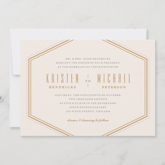 Faire-part de mariage Hexagon classique - Or (Devant)