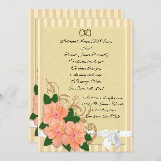 Faire-part de mariage Hibiscus fleurs pêche (Devant / Derrière)