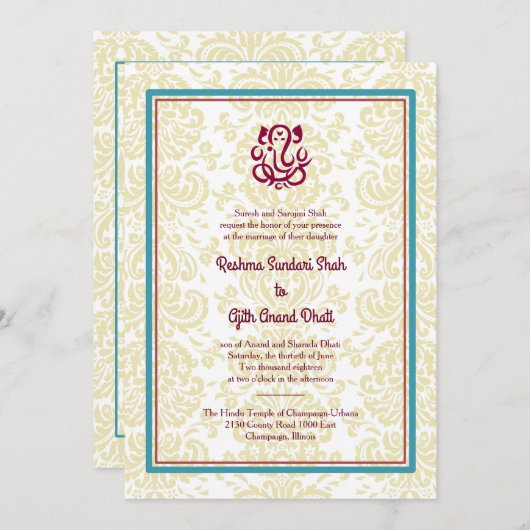 Faire-part de mariage hindou (Devant / Derrière)