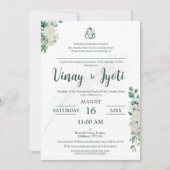 Faire-part de mariage hindou de fleurs vertes (Devant)