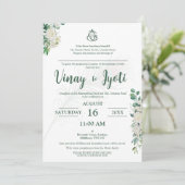 Faire-part de mariage hindou de fleurs vertes (Debout devant)