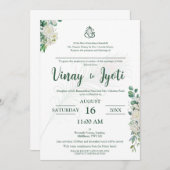 Faire-part de mariage hindou de fleurs vertes (Devant / Derrière)