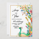 Faire-part de mariage hindou de paon indien (Devant)