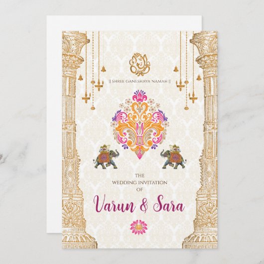 Faire-part de mariage hindou et invitations indien (Devant / Derrière)