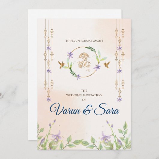 Faire-part de mariage hindou et invitations indien (Devant / Derrière)