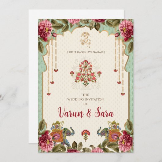 Faire-part de mariage hindou et invitations indien (Devant / Derrière)