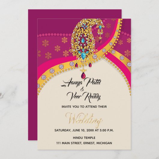 Faire-part de mariage hindoue indienne (Devant / Derrière)