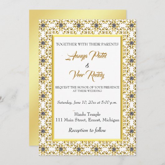 Faire-part de mariage hindoue indienne (Devant / Derrière)