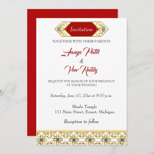 Faire-part de mariage hindoue indienne (Devant / Derrière)