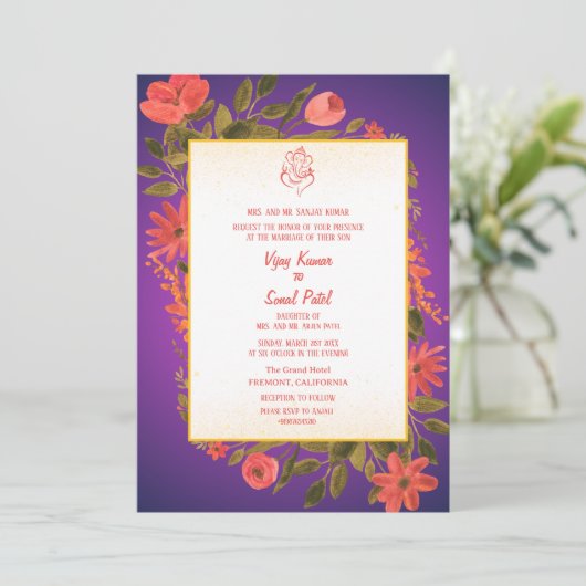 Faire-part de mariage hindoue indienne avec image  (Debout devant)